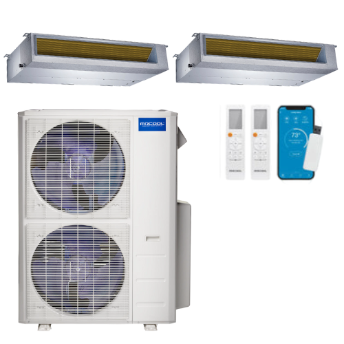 MRCOOL Olympus 4th Generation 2-Zone Ducted Mini Split AC & Heat Pump 48000 BTU (12K+12K), Slim Duct Units, 230V
