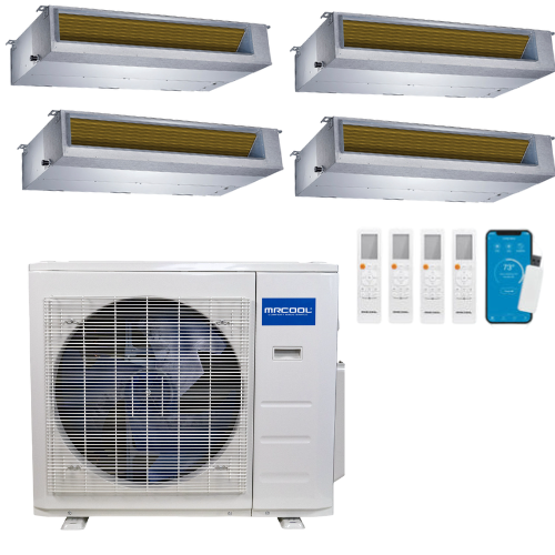 MRCOOL Olympus 4th Generation 4-Zone Ducted Mini Split AC & Heat Pump 36000 BTU (9K+12K+12K+12K), Slim Duct Units, 230V