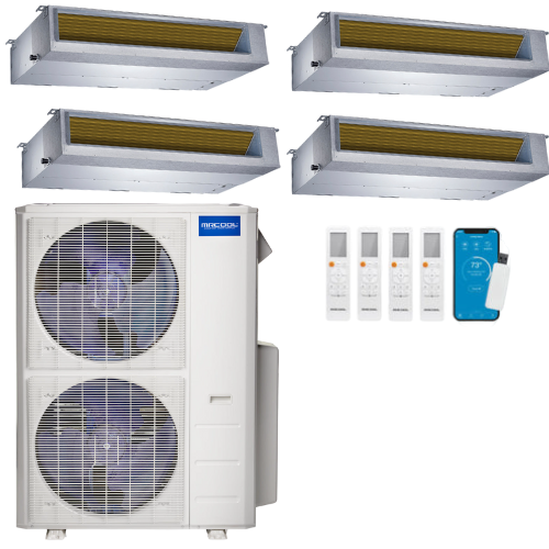 MRCOOL Olympus 4th Generation 4-Zone Ducted Mini Split AC & Heat Pump 48000 BTU (12K+12K+12K+18K), Slim Duct Units, 230V