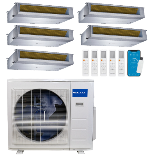 MRCOOL Olympus 4th Generation 5-Zone Ducted Mini Split AC & Heat Pump 36000 BTU (9K+9K+9K+9K+12K), Slim Duct Units, 230V
