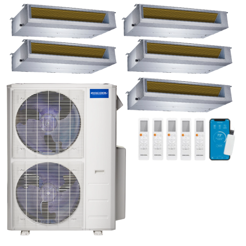 MRCOOL Olympus 4th Generation 5-Zone Ducted Mini Split AC & Heat Pump 48000 BTU (9K+9K+9K+9K+12K), Slim Duct Units, 230V