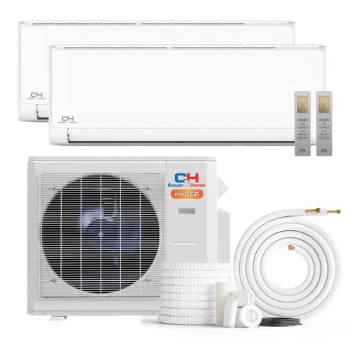 Cooper & Hunter 2 Zone 28,000 BTU HYPER Series Ductless Mini Split AC Wall Mounted 9k+18k