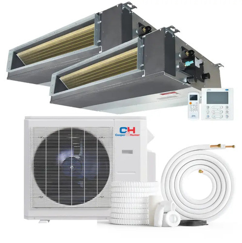 Cooper & Hunter 2 Zone 36,000 BTU Ducted Mini Split AC Concealed Duct 9k+24k
