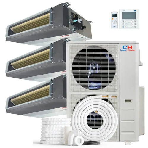 Cooper & Hunter 3 Zone 48,000 BTU Ducted Mini Split AC Concealed Duct 12k+12k+24k