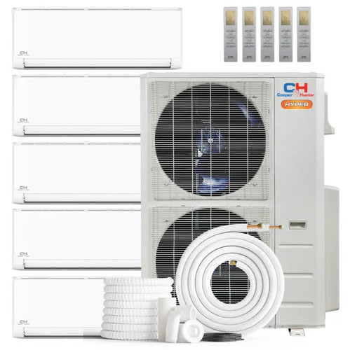 Cooper & Hunter 5 Zone 48,000 BTU HYPER Series Ductless Mini Split AC Wall Mounted 9k+9k+12k+12k+12k