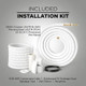 White pre-insulated copper tubing with gold fittings in Olmo Sierra series installation kit