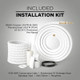 White pre-insulated copper tubing with gold fittings in Olmo Sierra series installation kit