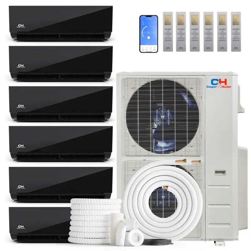Cooper & Hunter 6 Zone 60000 BTU Wall Mounted Mini Split AC R454B Olivia Midnight 9K+9K+9K+9K+12K+18K