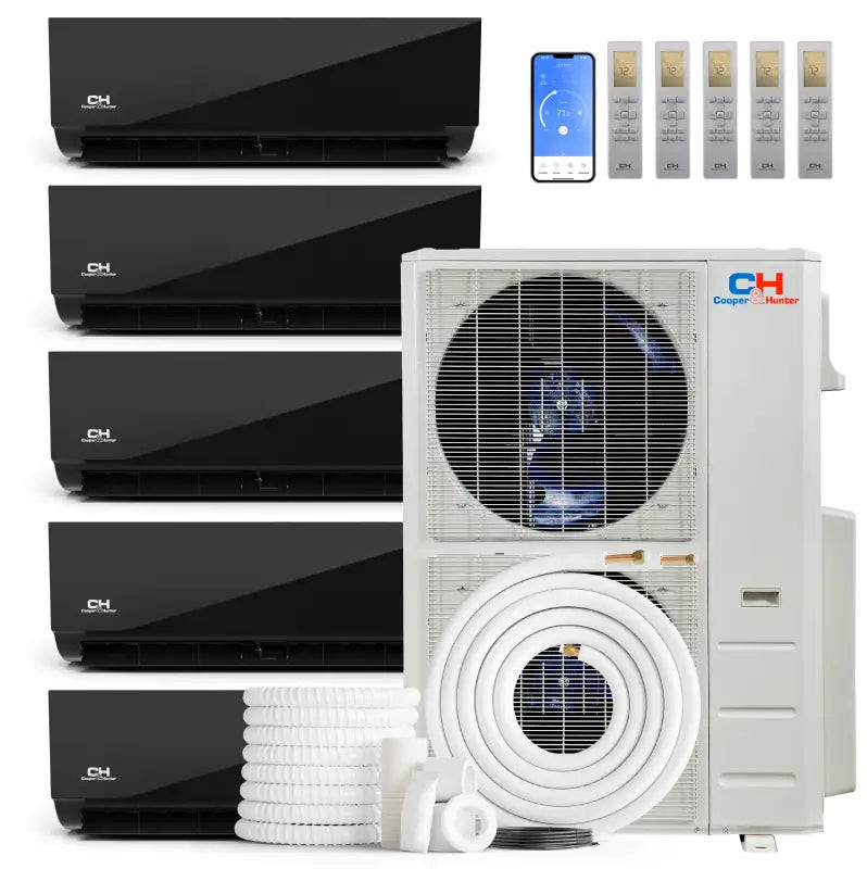 Cooper & Hunter 5 Zone 60,000 BTU Wall Mounted Mini Split AC R454B Midnight 9K+9K+12K+12K+12K