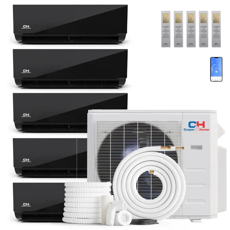 Cooper & Hunter Olivia Midnight 5 Zone 36,000 BTU Wall Mount Mini Split AC/Heat Pump 9K+9K+9K+9K+9K - R454B