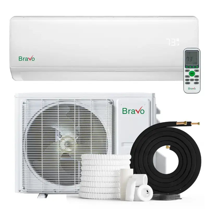 White Remote Control Bravo 12000 BTU Ductless Single Zone Mini Split Air Conditioner with R32 refrigerant 230V Inverter