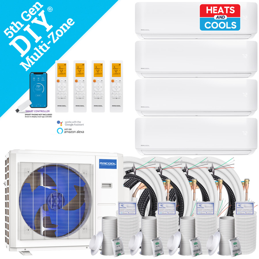 MRCOOL DIY 5th Gen 4-Zone Ductless Mini Split AC & Heat Pump 27000 BTU (6K+9K+9K+9K), One-Way Cassette Units, 230V