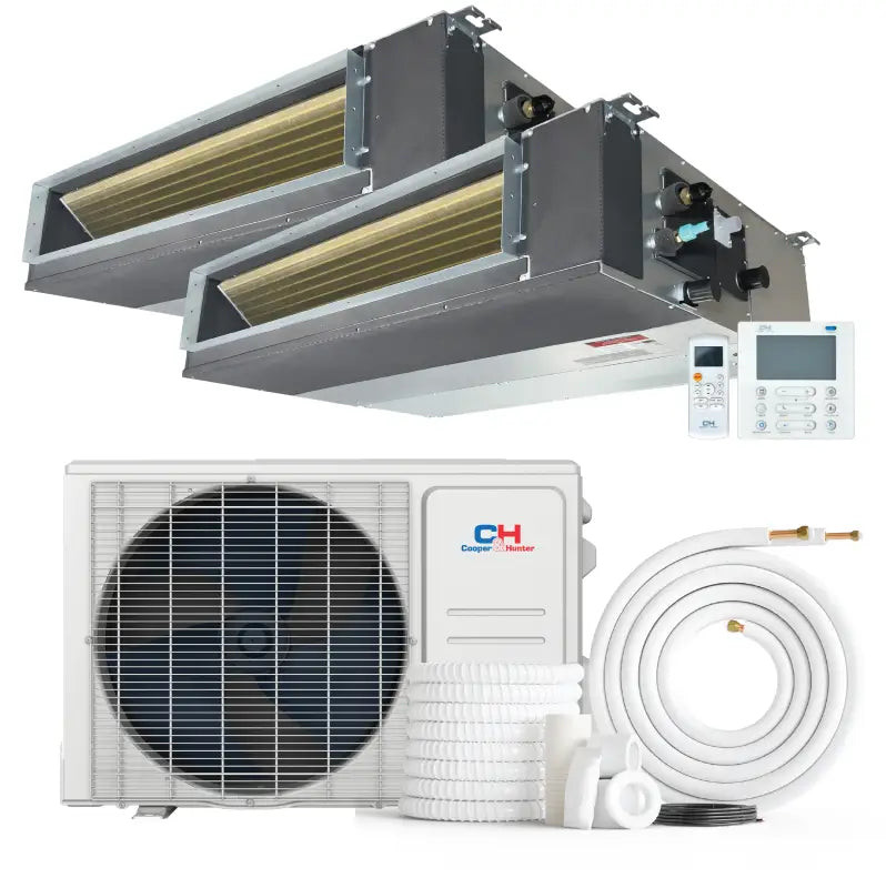 Cooper & Hunter 2 Zone 18,000 BTU Ducted Mini Split AC Concealed Duct 12k+12k