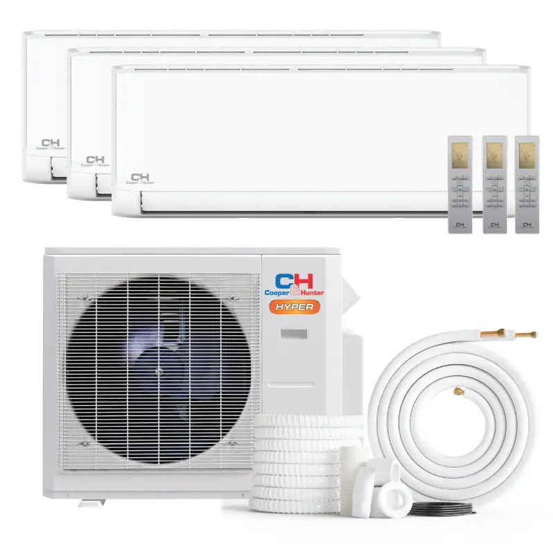 Cooper & Hunter 3 Zone 28,000 BTU HYPER Series Ductless Mini Split AC Wall Mounted 9k+9k+12k