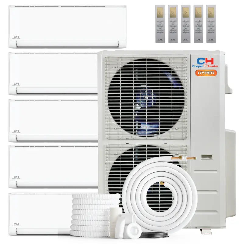Cooper & Hunter 5 Zone 48,000 BTU HYPER Series Ductless Mini Split AC Wall Mounted 9k+9k+9k+12k+12k