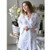 Short White Dressing Gown with Scalloped Neck Detail