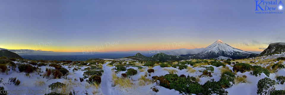 Winter shot of Taranaki from the top of the Pouakai ranges