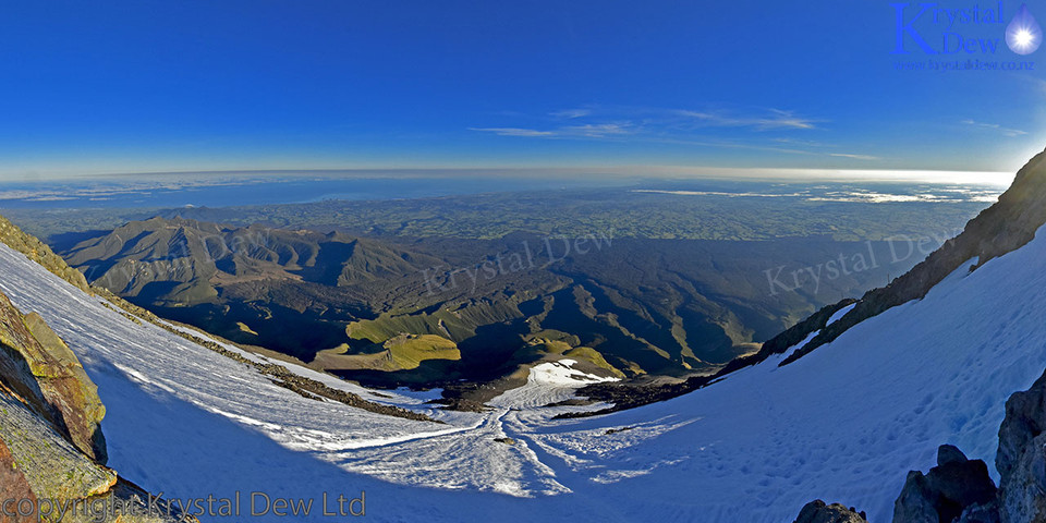 Looking north from crater valley of taranaki over the ouakai and Kaitake ranges