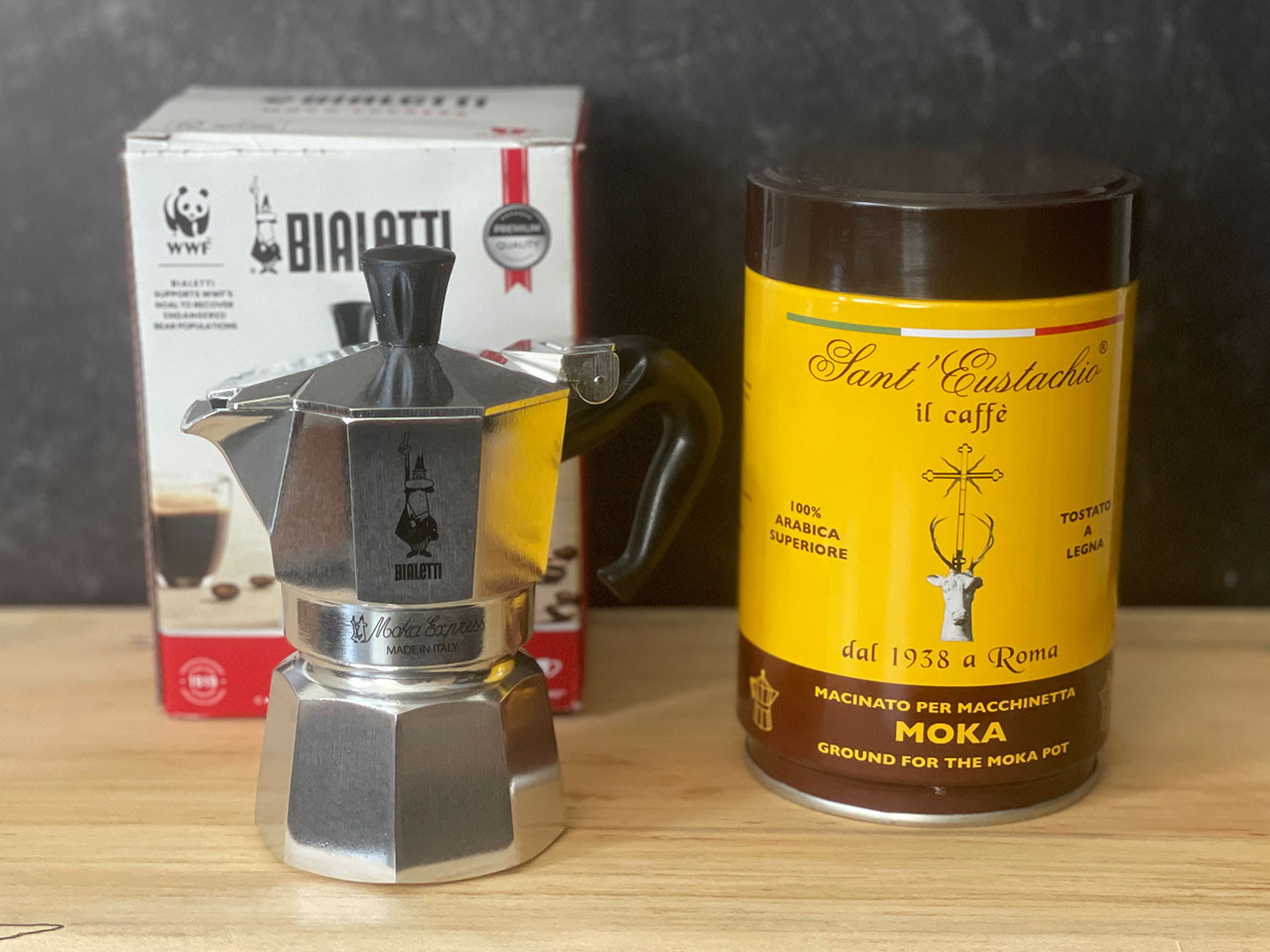Bianchi PISA 分福茶釜 1 Cup Bialetti Moka Pot and Sant'Eustachio Coffee Tin Gift Set