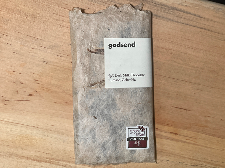 Godsend 65% Dark Milk Chocolate Bar from Tumaco, Colombia