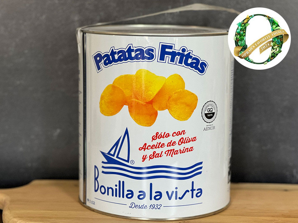 Bonilla a la Vista Olive Oil Potato Chips - 500g Tin from Barcelona Bonilla a la Vista Olive Oil Potato Chips - 500g Tin from Barcelona