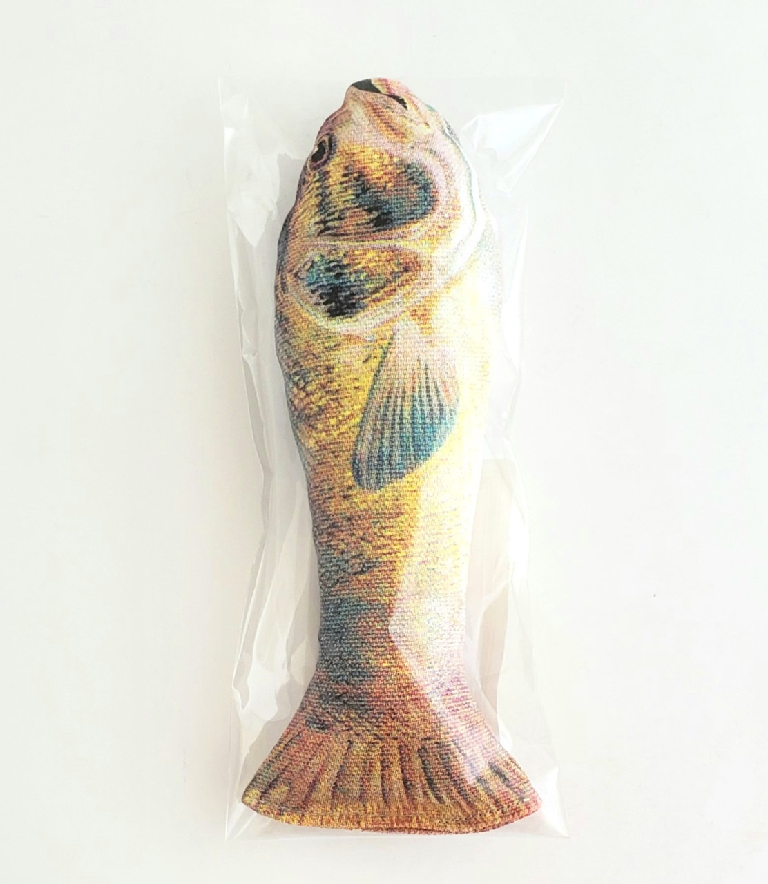 Catnip Fish Toy with Bass design. Filled with premium catnip.