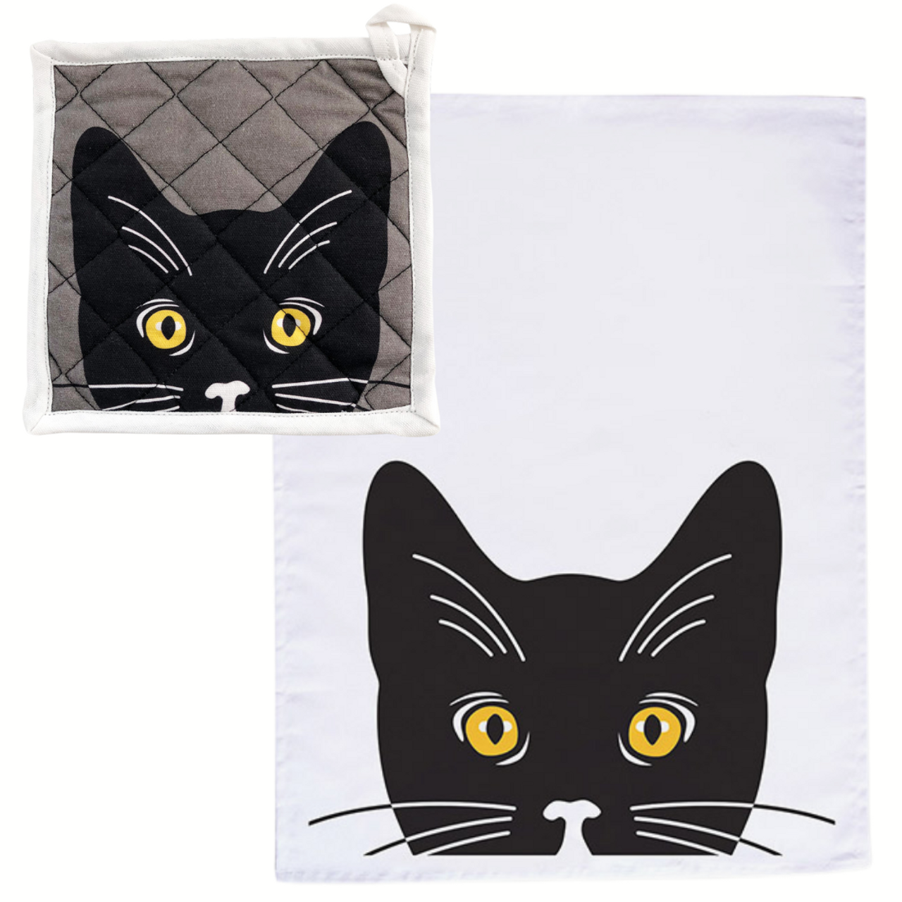Black Cat with Golden Eyes Potholder/Towel Set