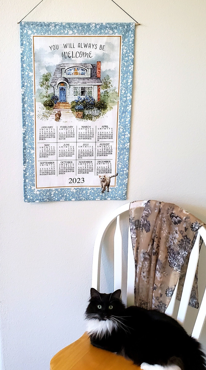 Welcome Home Cat Calendar Tea Towel 2023 Bohemian Blue