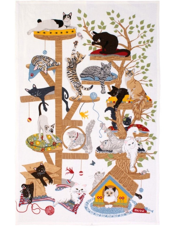 Ulster Weavers テディベア柄 キッチン雑貨4点セット 未使用 Cat Cotton Kitchen Tea or Dish Towel, Moggie Mayhem, by Ulster Weavers