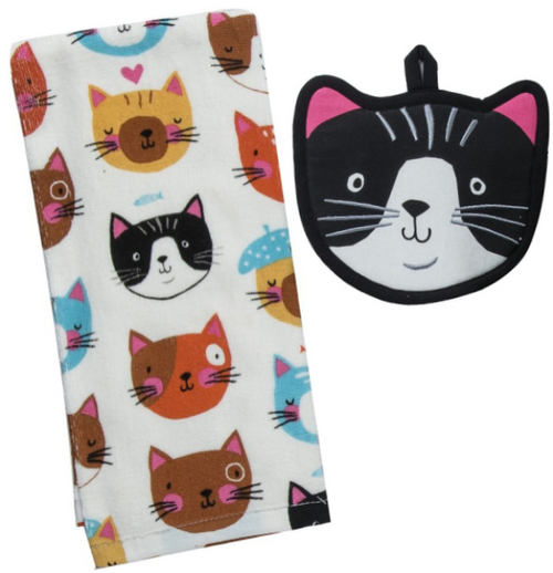 Crazy Cat Terry Towel/Pocket Mitt Set