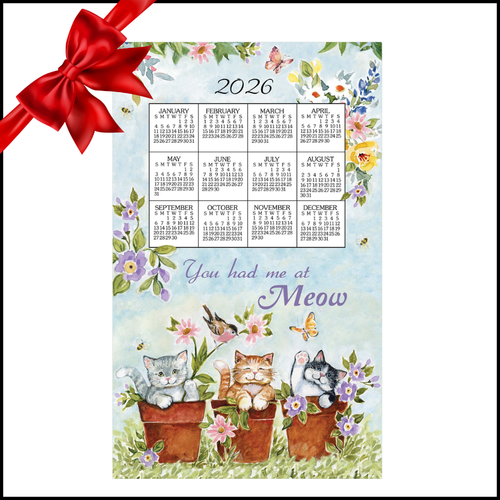 NEW! Calendar Tea Towel,  Sweet Kitties, 2026