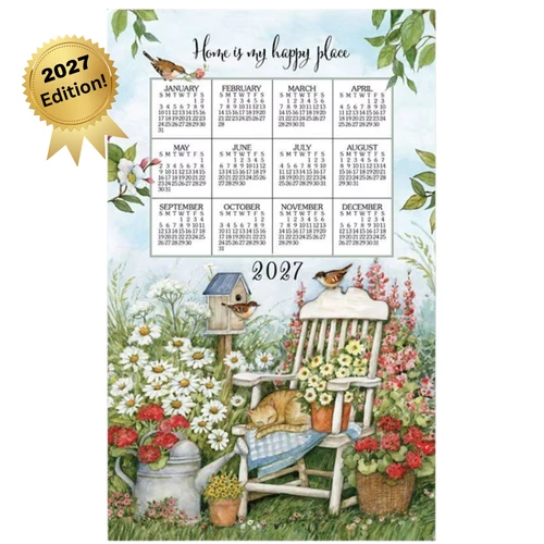 NEW!  2027 Cat Calendar Tea Towel, Cat in Chair