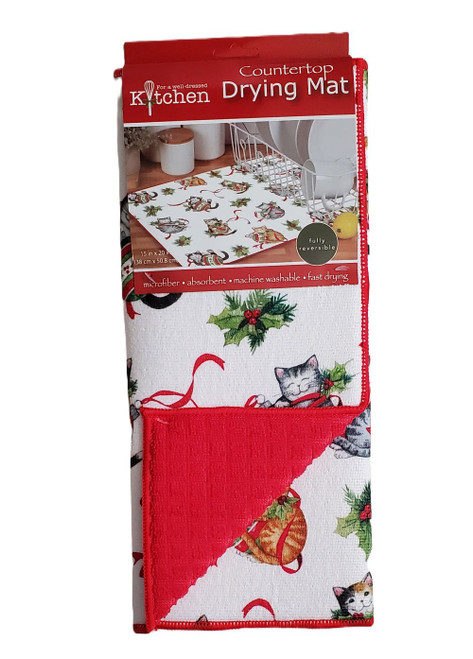 Meowy Christmas Drying Mat for Kitchen Counter