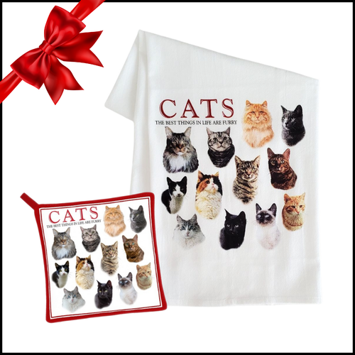 Cats Galore Flour Sack Towel and Potholder Kitchen 2 Pc Set