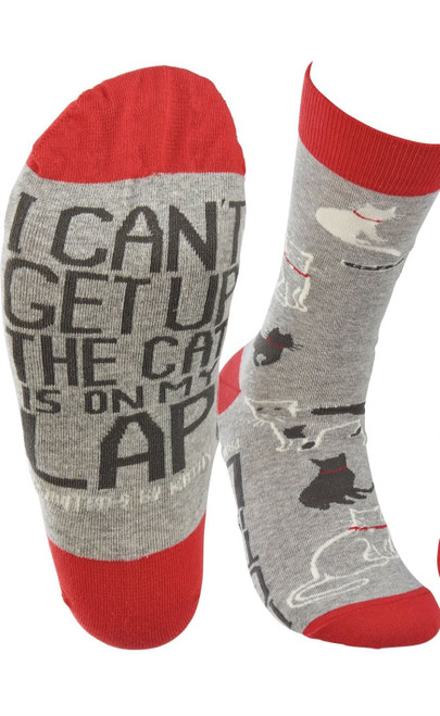 I Can't Get Up, The Cat Is On My Lap Ladies Socks, Light Gray, Special Price