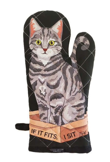 NEW! Gray Tabby Cat, If it Fits I Sit Oven Mitt