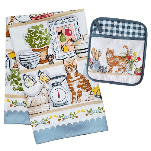 Pantry Cats Cotton Towel and Pot Mitt Kitchen Set