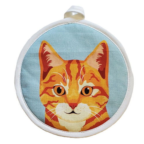 NEW! Orange Tabby Cat Face Round Pot Mitt