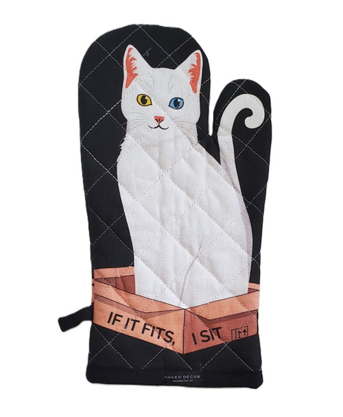  NEW! White Cat, If it Fits I Sit Oven Mitt