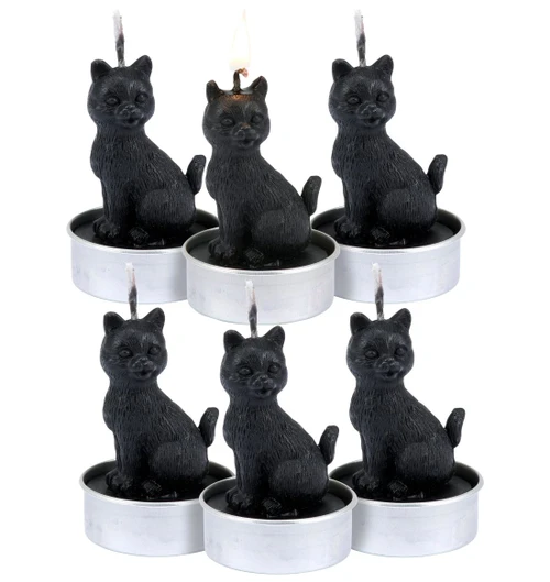 NEW! Black Cat Tealight Candle Set of Six