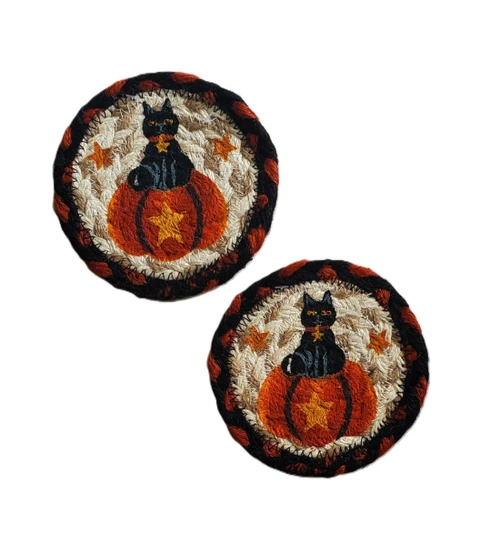 Black Cat on Pumpkin Jute Coaster Set - 2 Piece