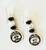 Cat Face Porcelain Disc Bead Dangle Earrings, White and Black