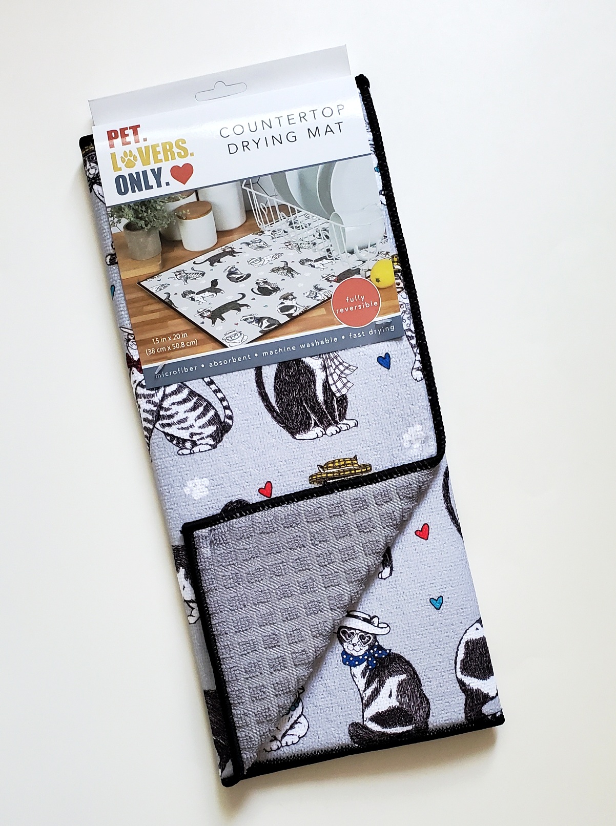 Cats Dish Drying Mat, Cute Cats Print Kitchen Counter Decor. Black, Gray,  Orange, Brown and White Water Absorbent Cats Lover Dish Mat 