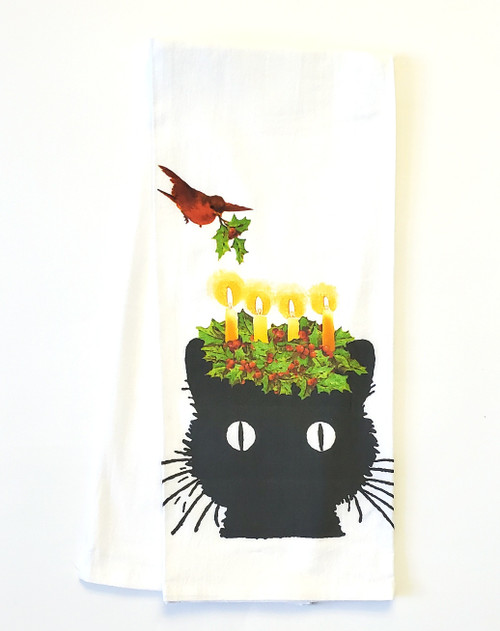 Winter Cardinal & Black Cat Flour Sack Towel