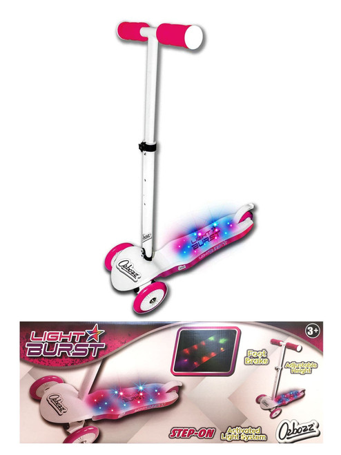 Ozbozz Kids Girls 3 Wheel Tri LED Light Burst Handle Adjustable Pink Scooter