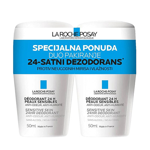 La Roche-Posay Sensitive 24-satni dezodorans protiv neugodnih mirisa i vlažnosti, 2 x 50 ml