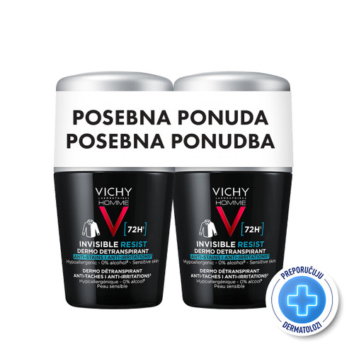 Vichy Homme Invisible resist roll-on dezodorans 72h Duo 2 x 50 ml