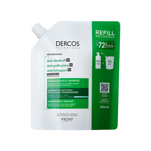 Vichy Dercos Šampon protiv prhuti za normalnu/masnu kosu, 390 ml REFILL