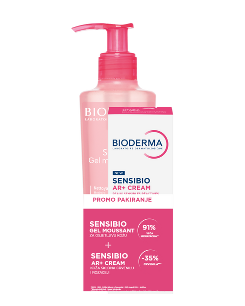 Bioderma Sensibio Duo Pack za kožu sklonu rozaceji, gel 200 ml + AR krema 40 ml