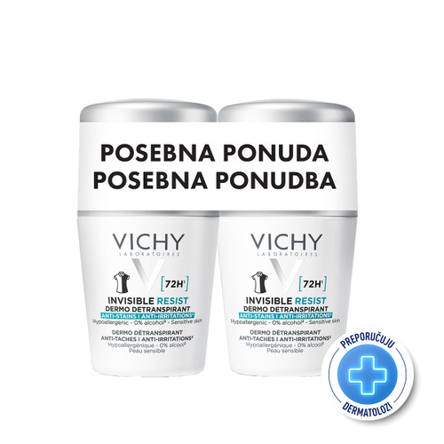 Vichy Invisible Resist 72h Dermo Detranspirant roll-on protiv mrlja i nadraženosti 2x50ml